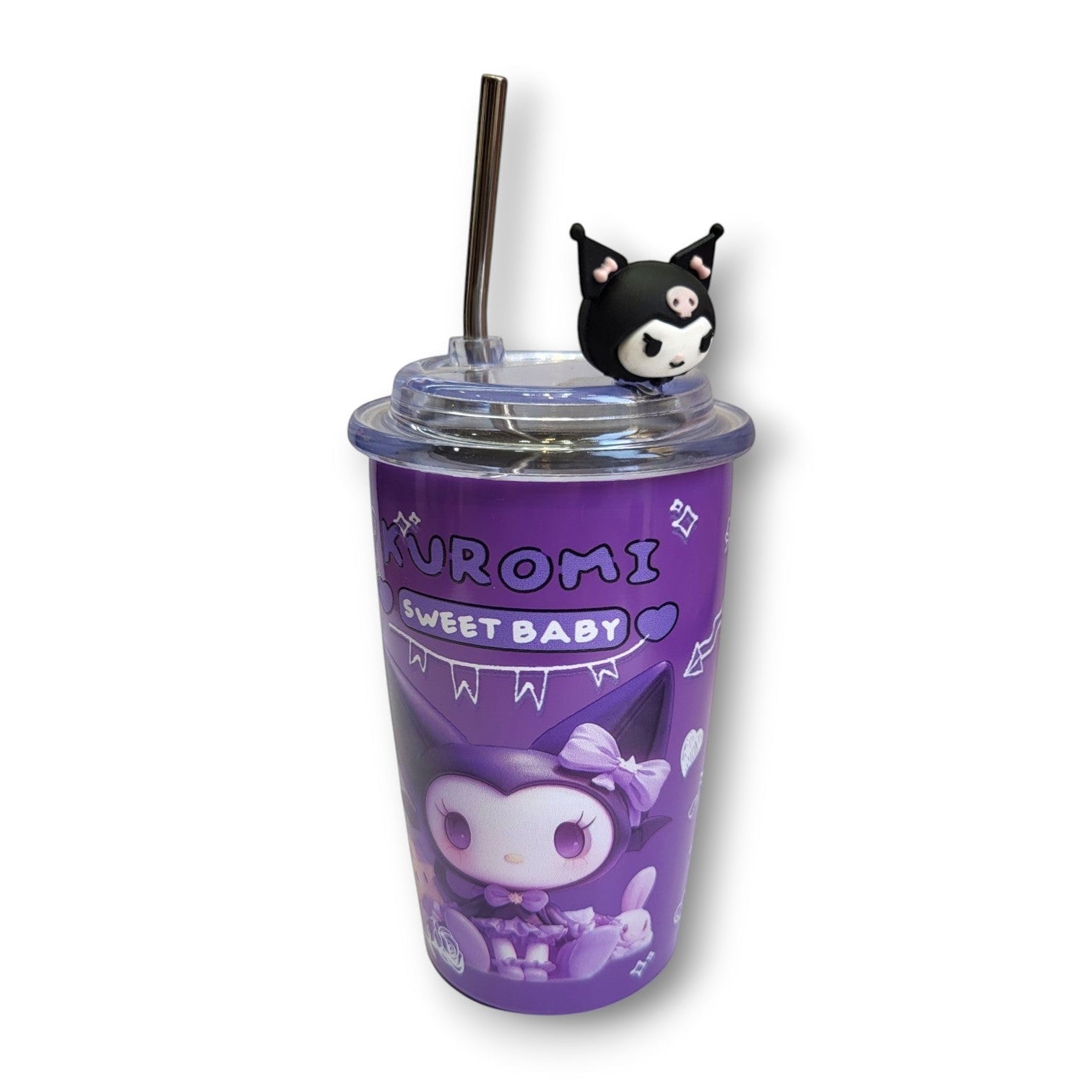 Anime Character Steel Tumbler Cup | Purple | Steel Straw | Kids & Teens