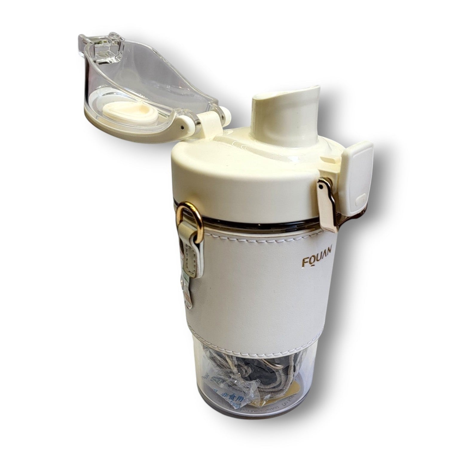 Large Capacity Glass Look Bottle | Leather Sleeve & Designer Strap