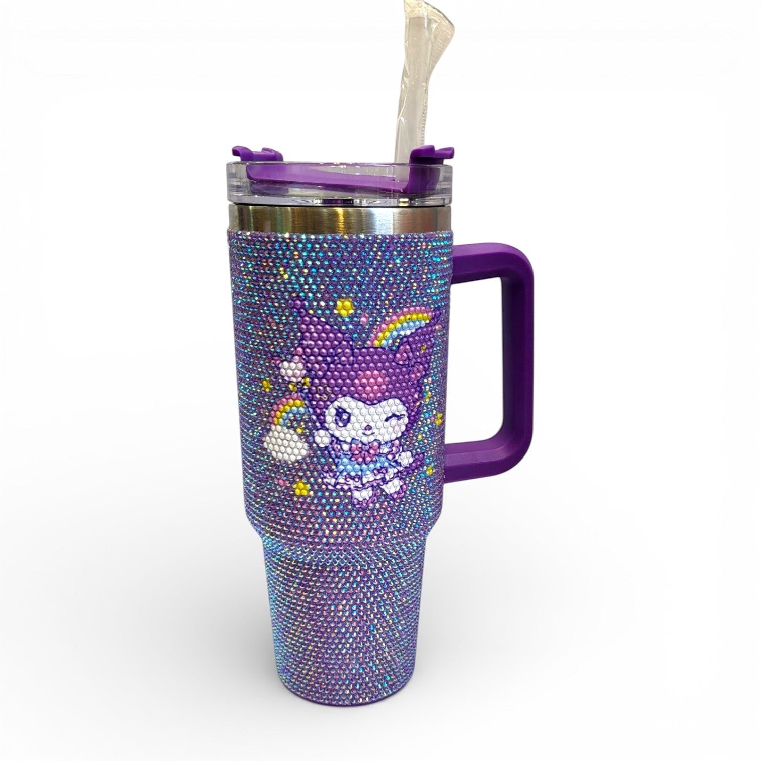 Kuromi & My Melody Rhinestone Steel Tumbler for Girls | 1.2L Sipper with Handle & Straw