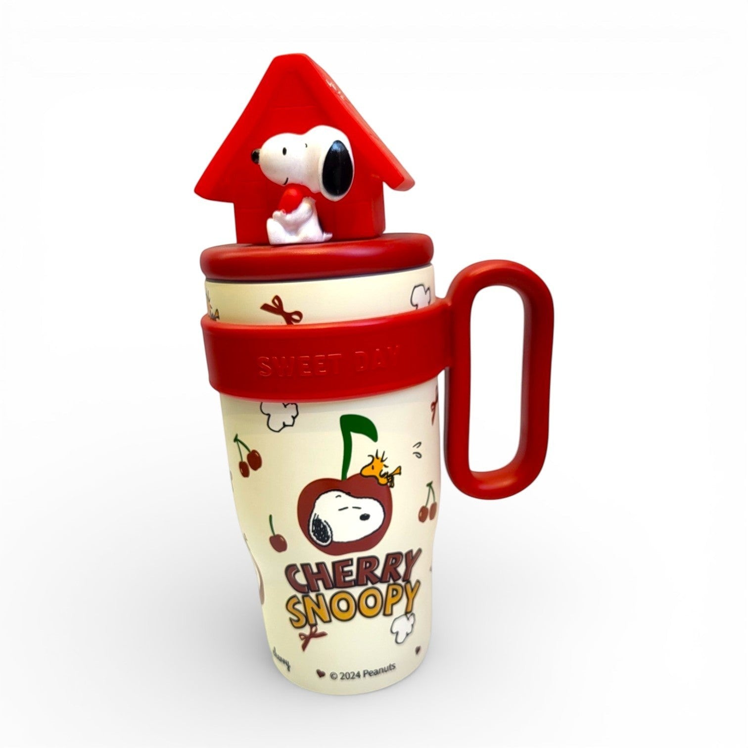 Cherry Snoopy Kids Steel Tumbler | 3D Doghouse Lid, Handle & Straw