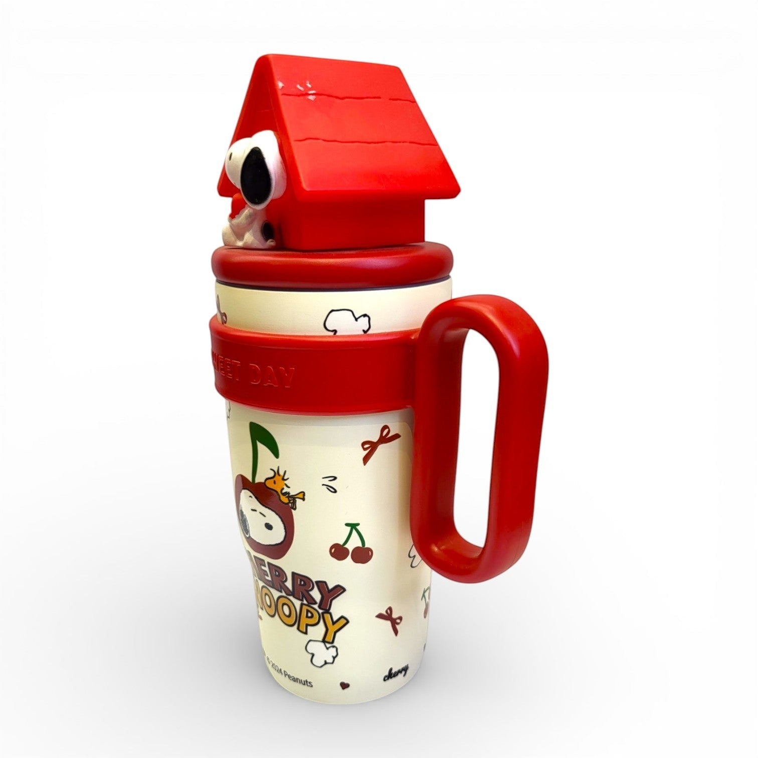 Cherry Snoopy Kids Steel Tumbler | 3D Doghouse Lid, Handle & Straw