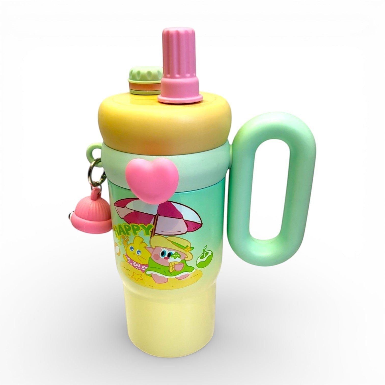 Happy Kids Steel Sipper Tumbler | Dual Straw Lid, Handle & Charm | Pastel Ombre