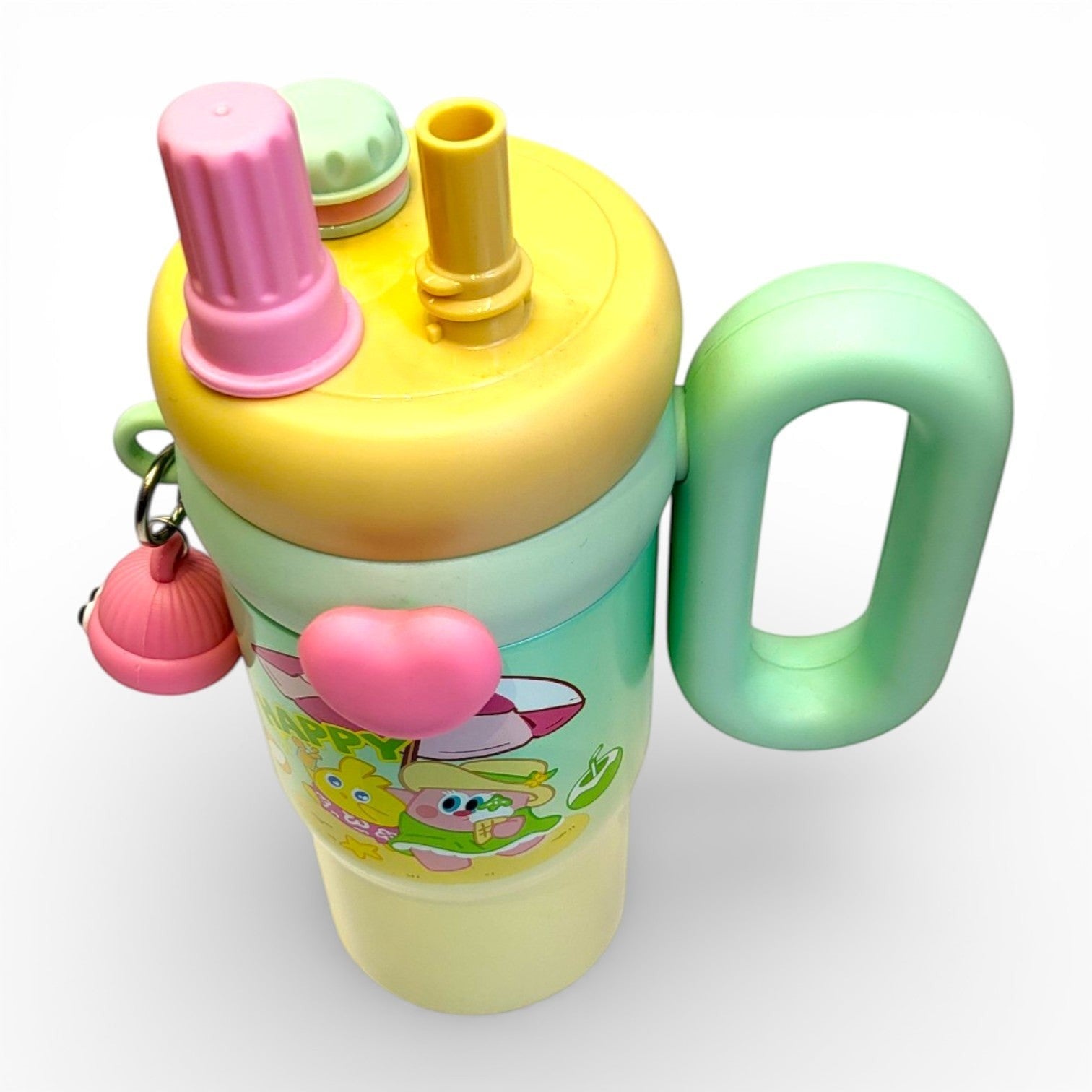 Happy Kids Steel Sipper Tumbler | Dual Straw Lid, Handle & Charm | Pastel Ombre