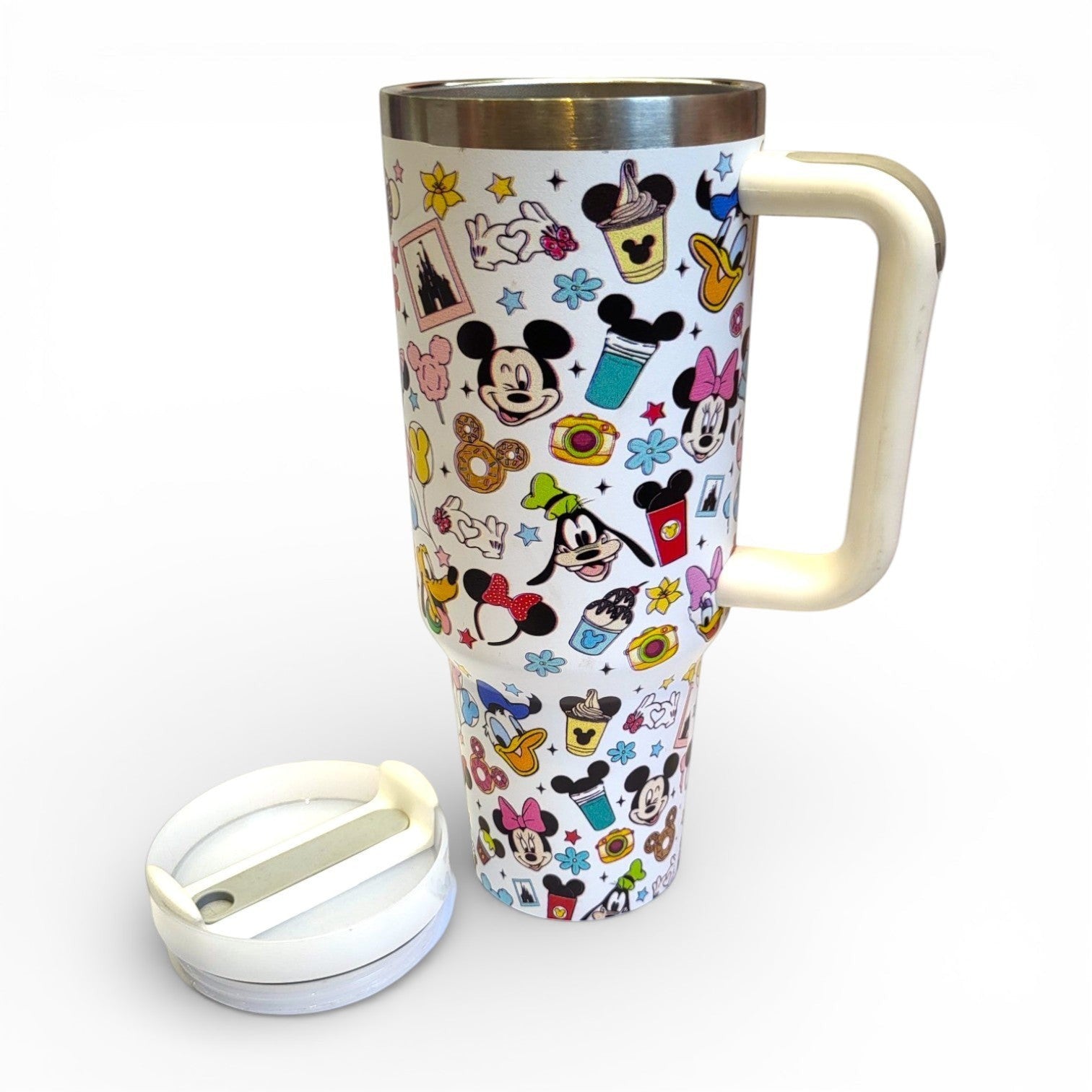 Disney Mickey & Friends Kids Steel Tumbler | 1.2L Handle & Slide Lid | School & Travel