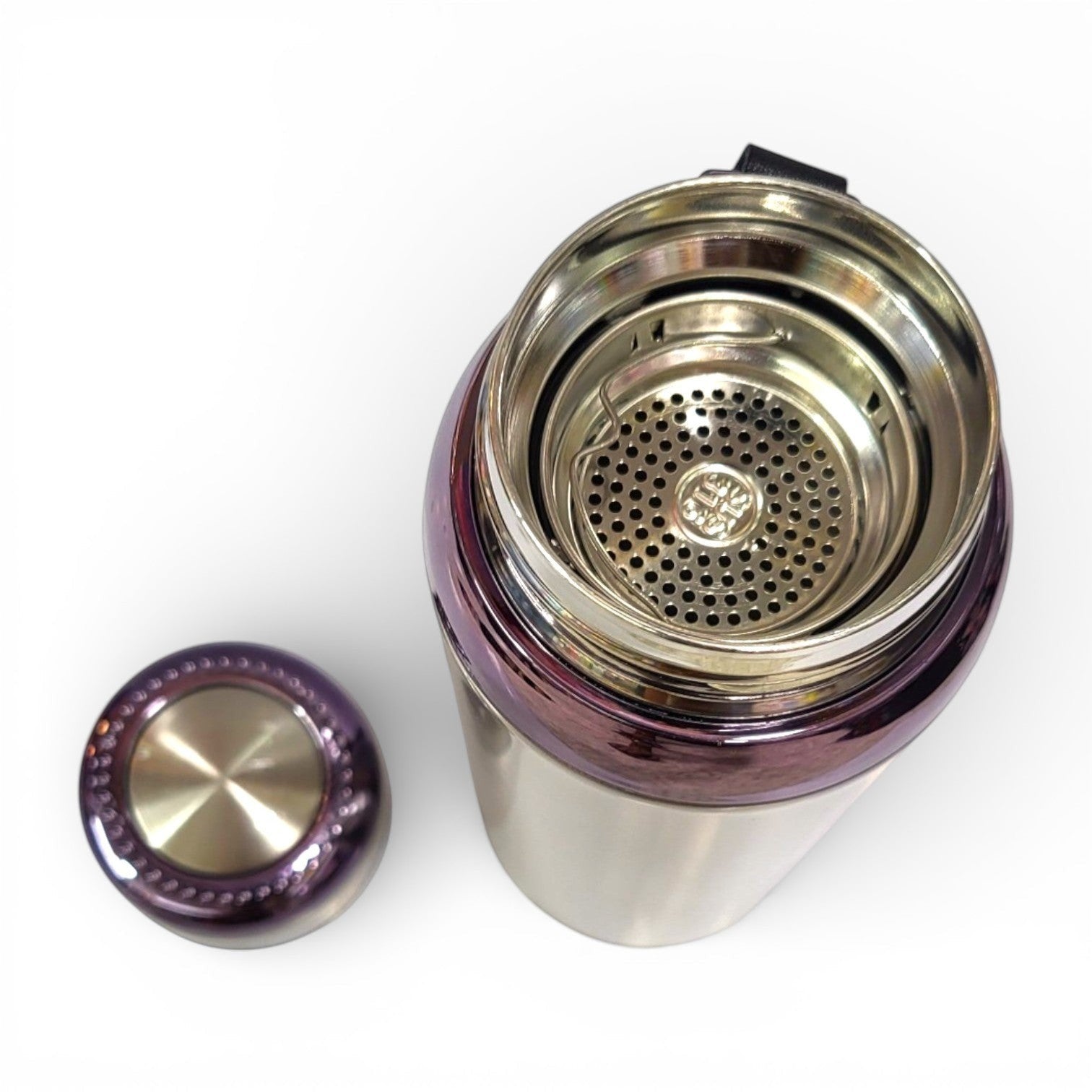 Premium Steel Thermos Flask with Tea Infuser | Gold & Purple | School, Office & Travel