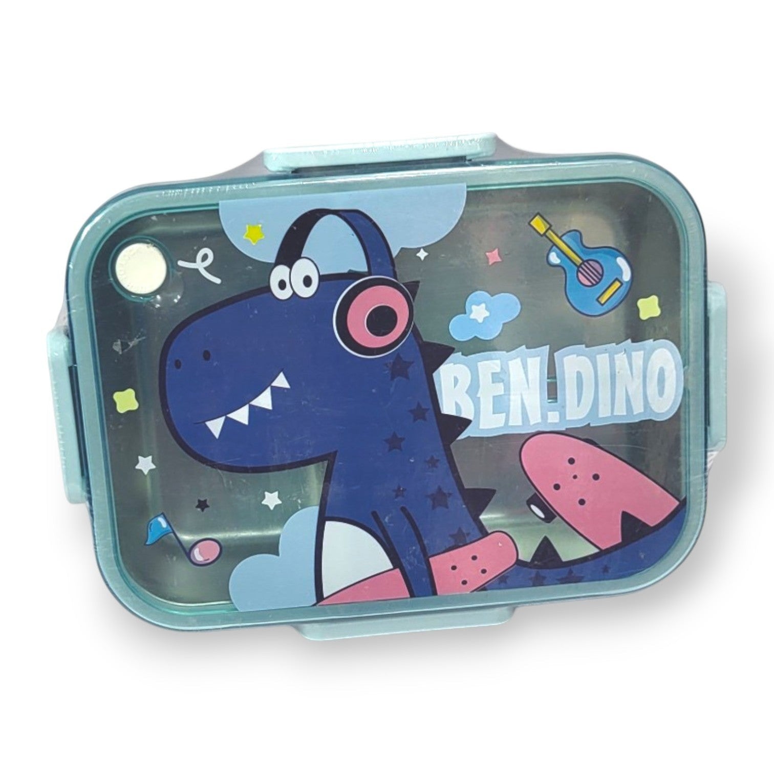 Ben Dino Kids Steel Lunch Box | Dinosaur Tiffin with Clip Lock Lid | School Boys