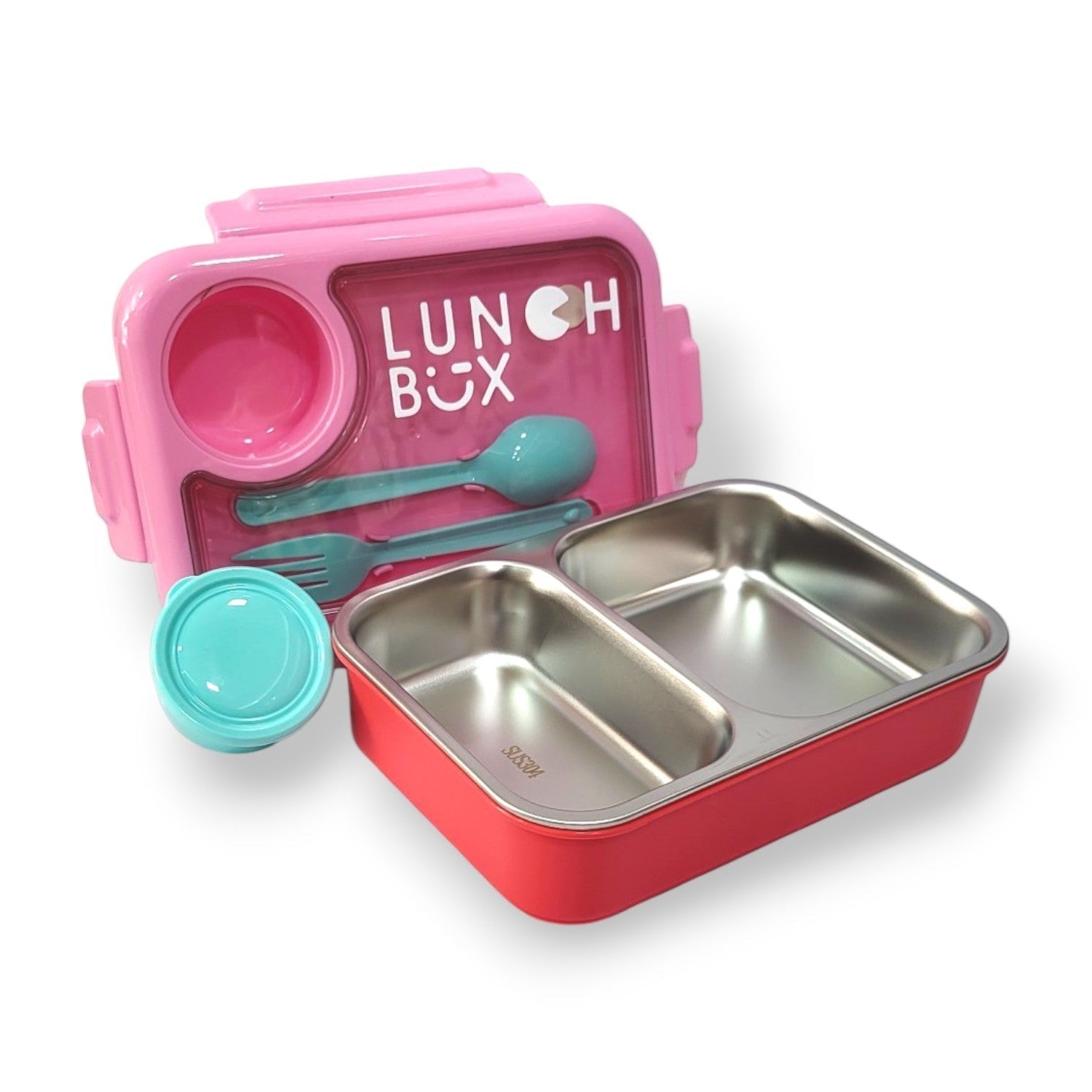 Kids Steel Bento Lunch Box with Sauce Cup & Cutlery