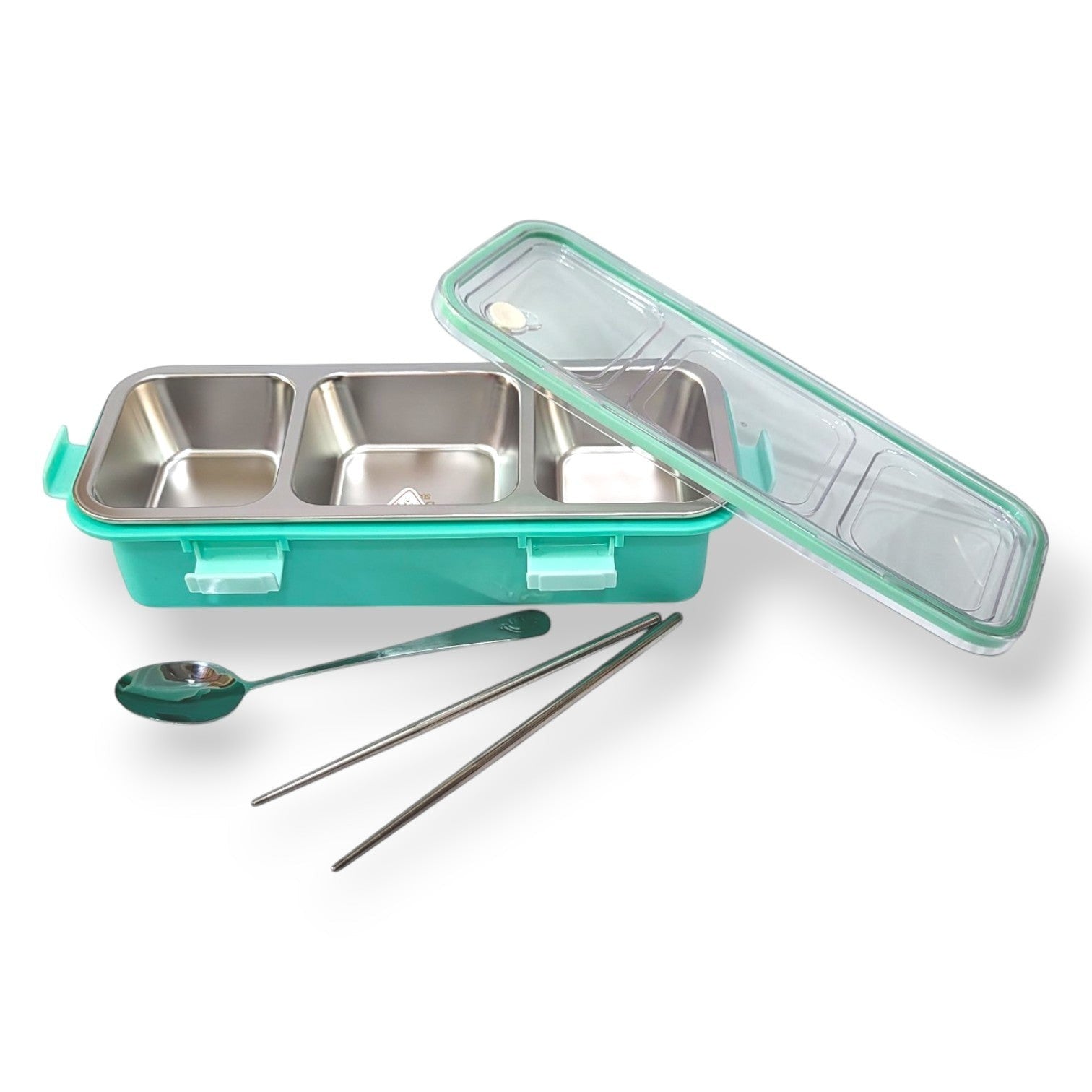 Kids Steel 3-Section Lunch Box with Spoon & Chopsticks