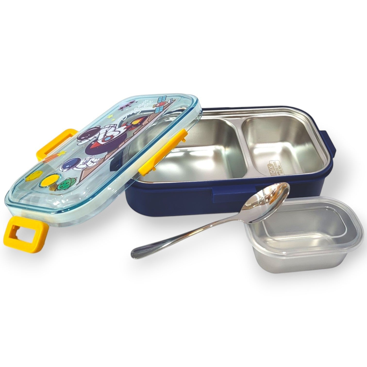 Kids Cartoon Steel Lunch Box with Mini Bowl & Spoon