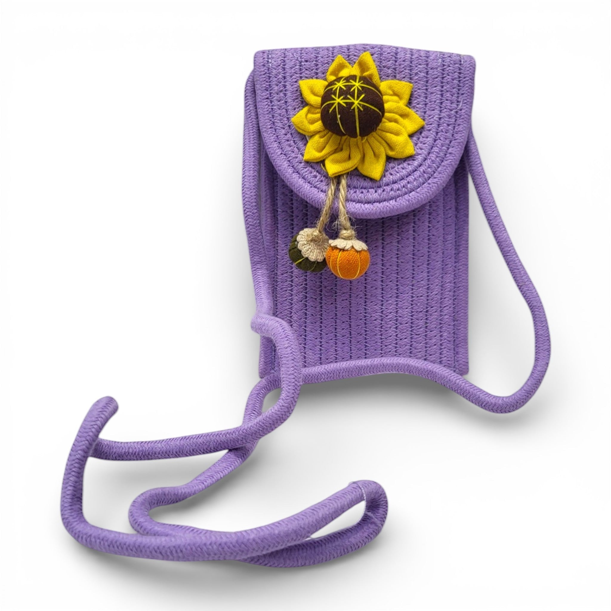 Sunflower Rope Sling Bag for Kids | Woven Mobile Pouch Crossbody Bag for Girls