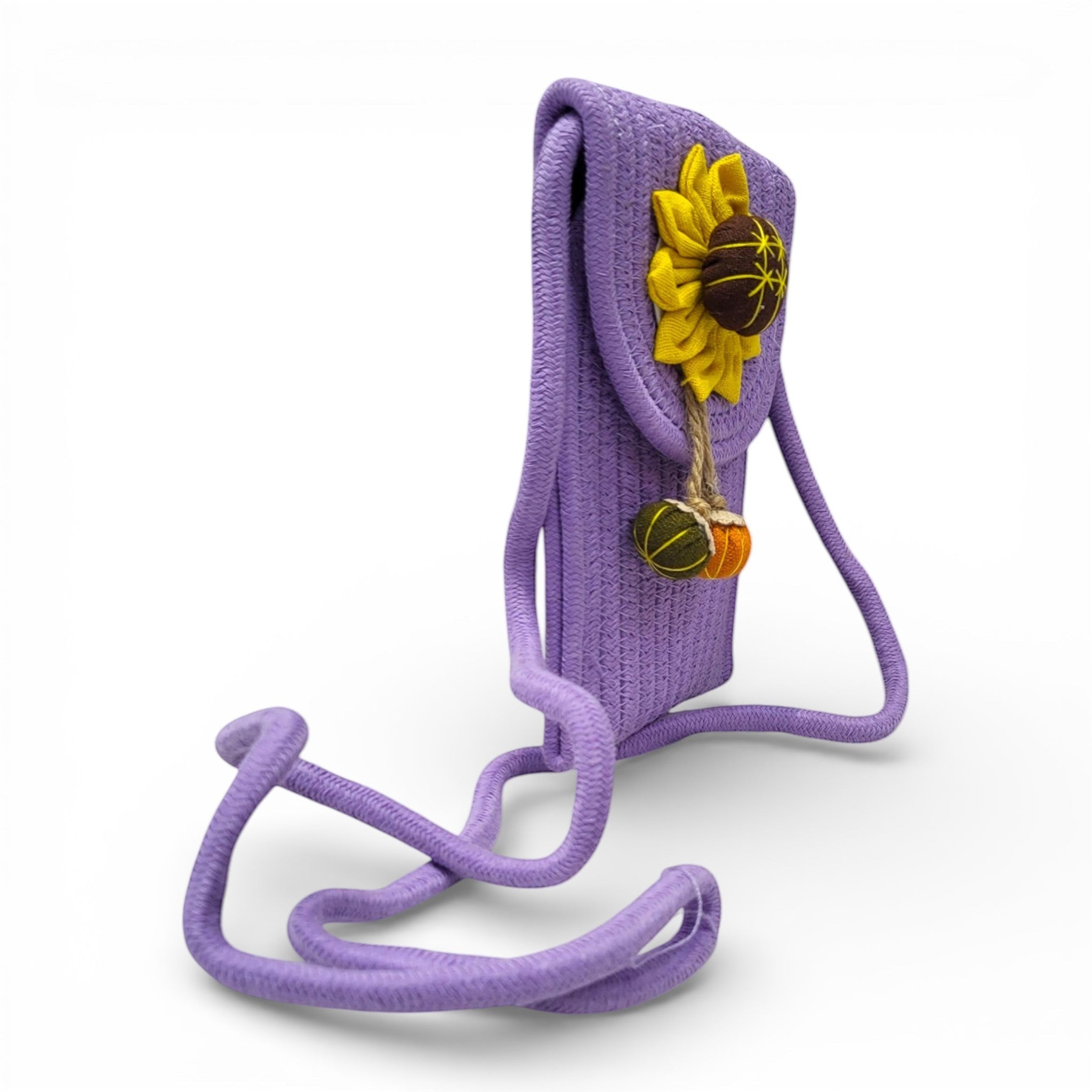 Sunflower Rope Sling Bag for Kids | Woven Mobile Pouch Crossbody Bag for Girls