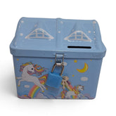 Unicorn House Shaped Piggy Bank for Kids with Lock and Key