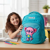 Tiny Tokens aqua blue waterproof backpack for girls featuring a 3D pink koala with roller skates.