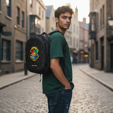 Tiny Tokens black polyester Harry Potter Hogwarts crest backpack with hard shell front panel and adjustable straps.