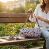 Tiny Tokens lavender quilted duffle bag with Mickey & Friends print and striped strap, ideal for school or activities.
