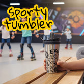 Tiny Tokens brushed steel kids bottle with sports print, flip lid and straw. Ideal for active children.