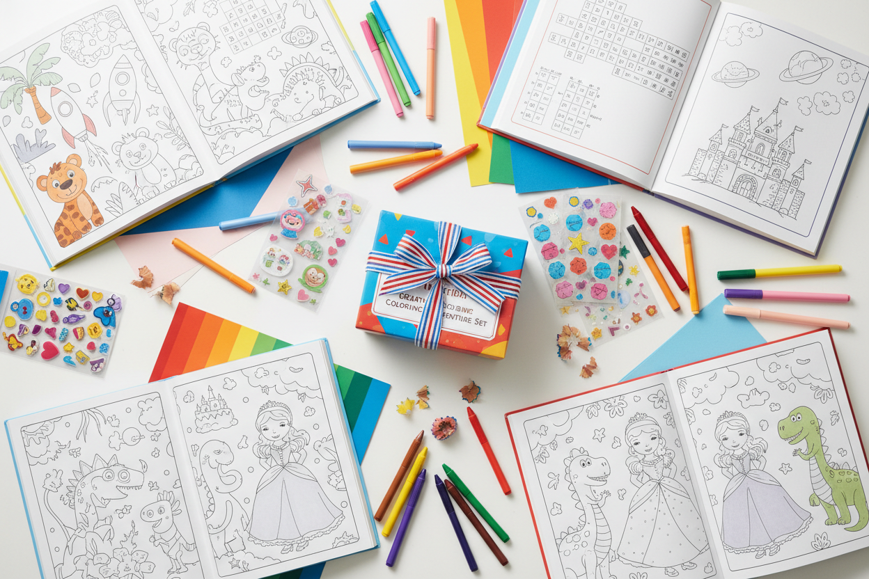 kids coloring books, educational coloring books, fun coloring books for children, creative activity books, themed coloring books, fine motor skills development, travel activity books, birthday gift coloring books