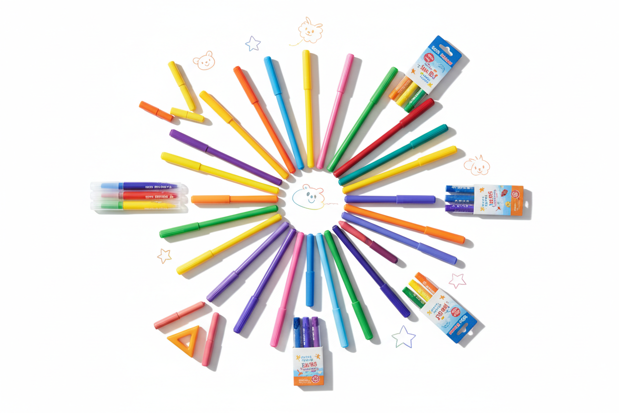 color pens for kids, colored pencils set, kids art supplies, creative drawing tools, non-toxic pens and pencils, school stationery kids, vibrant color art kit, gift ideas for young artists