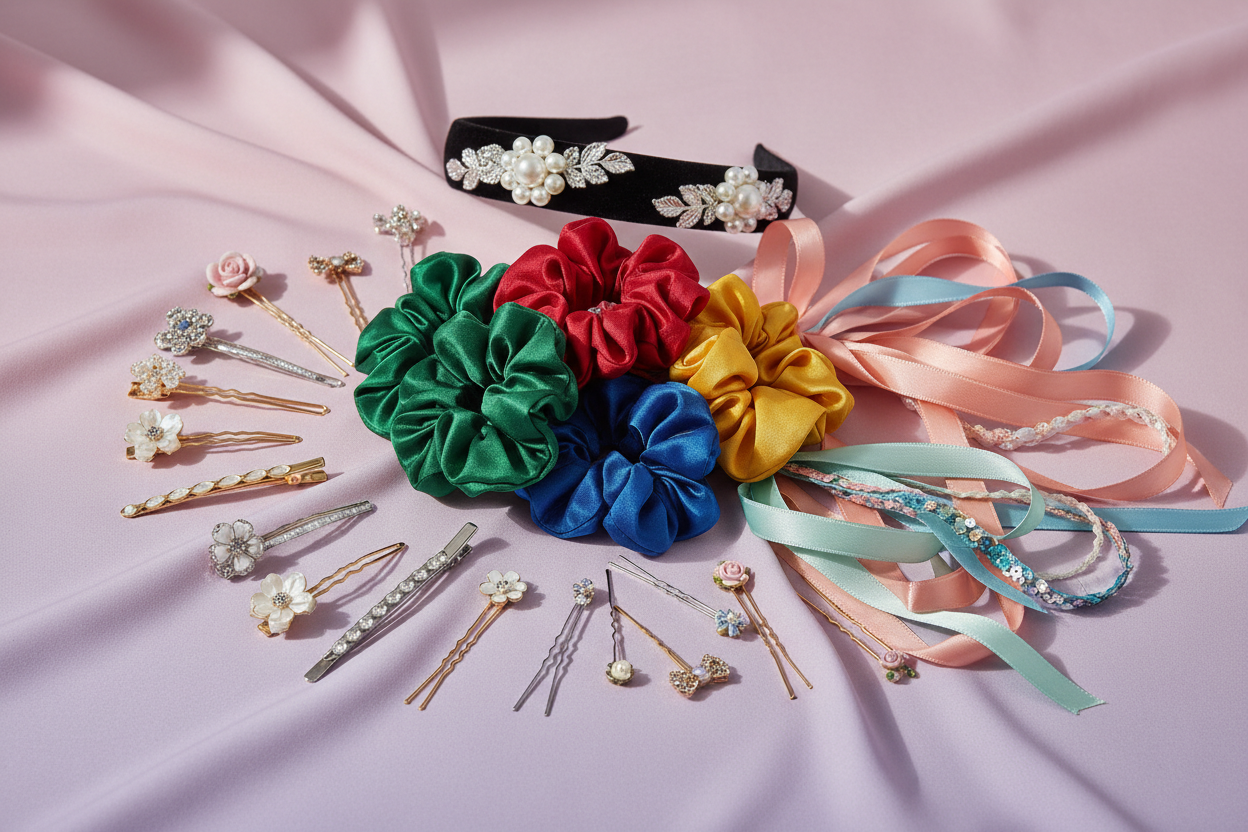 cute hair accessories for girls  kids hair bows and clips collection  colorful scrunchies for kids  stylish headbands for girls  trendy kids hair accessories