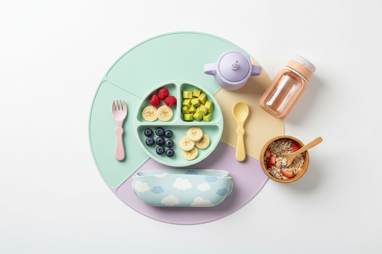 kids feeding sets collection, kids dining mats colorful, toddler feeding accessories, cute kids table mats, children mealtime essentials, mess free dining mats kids, imported kids feeding products
