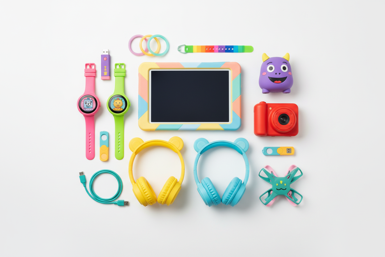 kids gadgets collection, smart gadgets for kids, fun electronic accessories for children, trendy kids utility gadgets, kids tech accessories, gifting gadgets for kids, colorful kids gadgets, modern kids accessories collection