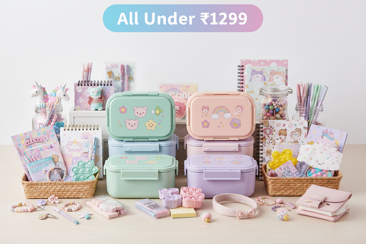 kids gifts under 1299, affordable bento boxes India, premium kids accessories collection, imported kids gifting items, trendy school essentials for kids, return gift ideas India, Korean style kids products, budget kids gifting collection