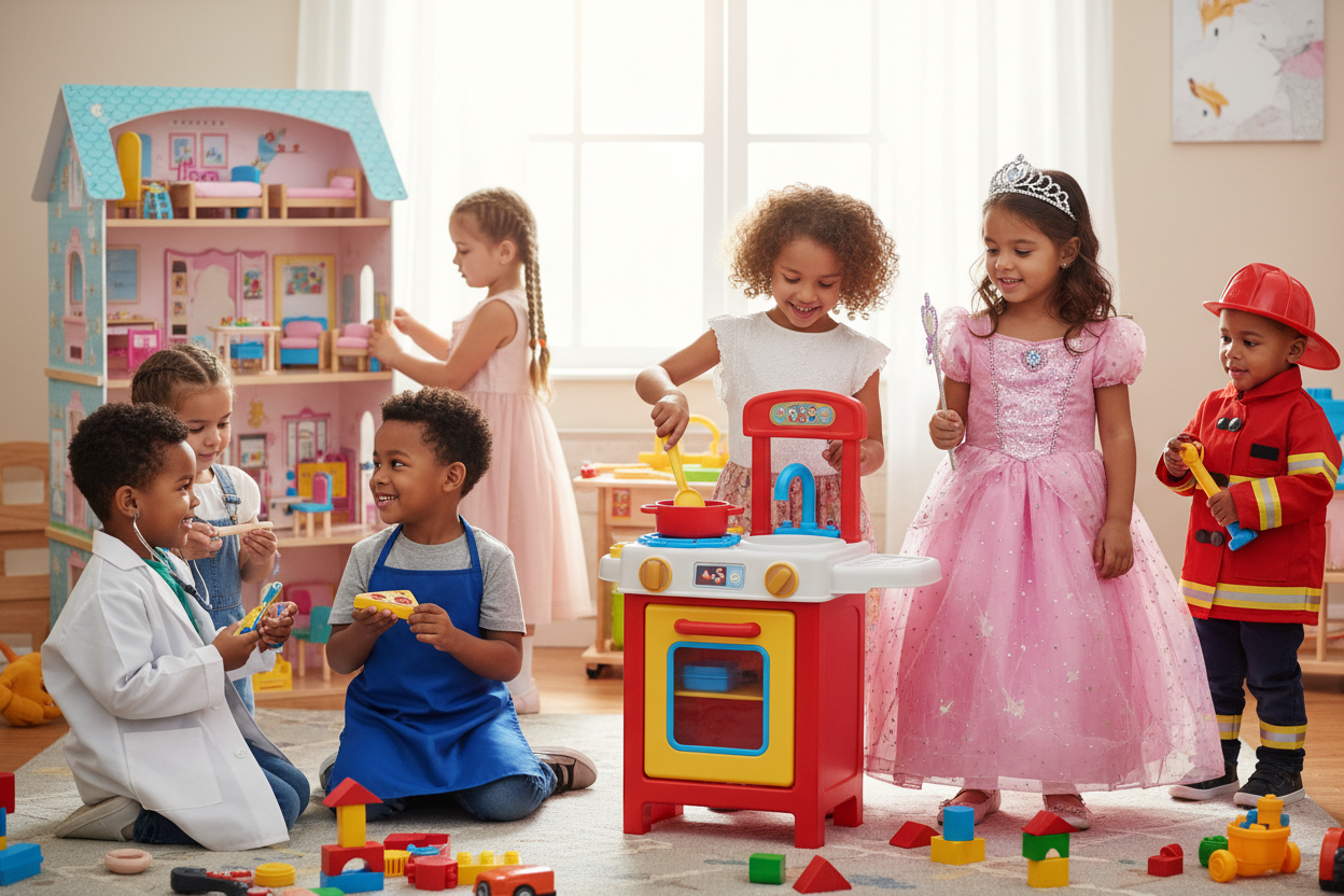 pretend play toys, kids role play kits, play kitchens for kids, doctor kits toy set, dollhouses for children, costume play sets, imaginative toys for kids, educational pretend play toys