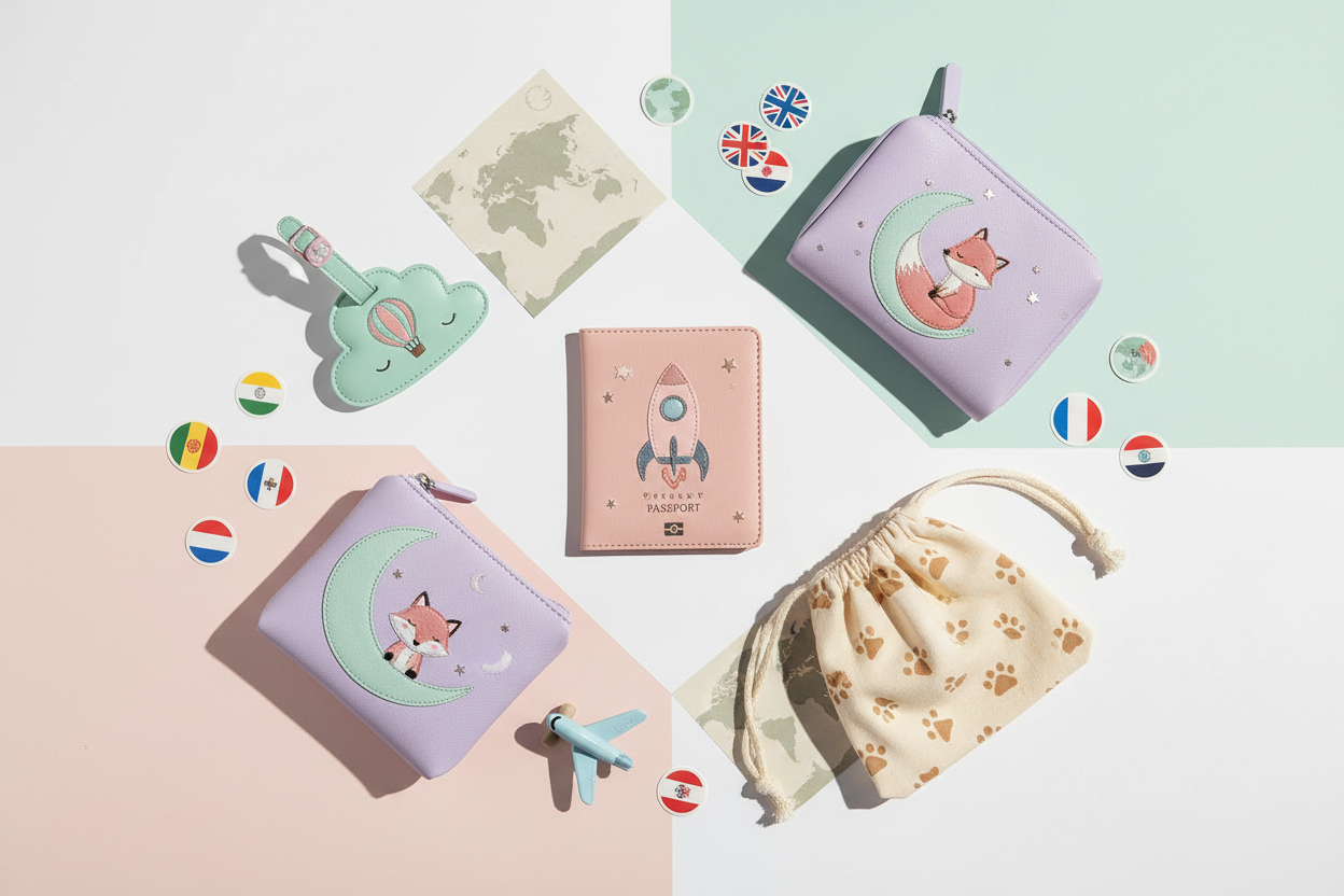 kids passport covers collection, cute travel passport holders, aesthetic passport covers for kids, travel accessories passport protector, korean style passport cases, family travel essentials accessories, imported travel gifting items