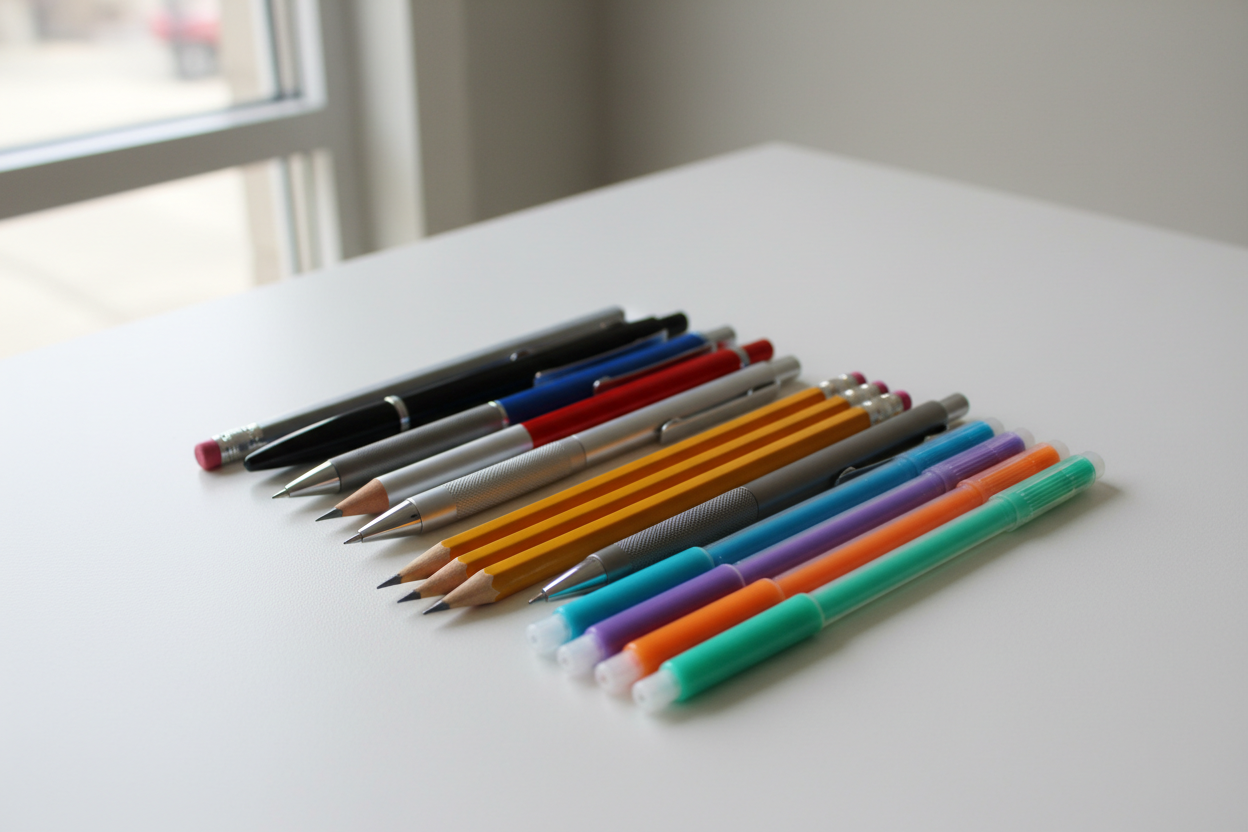 smooth writing gel pens for school  graphite pencils for drawing and writing  colorful pens and pencils stationery set  school writing supplies collection