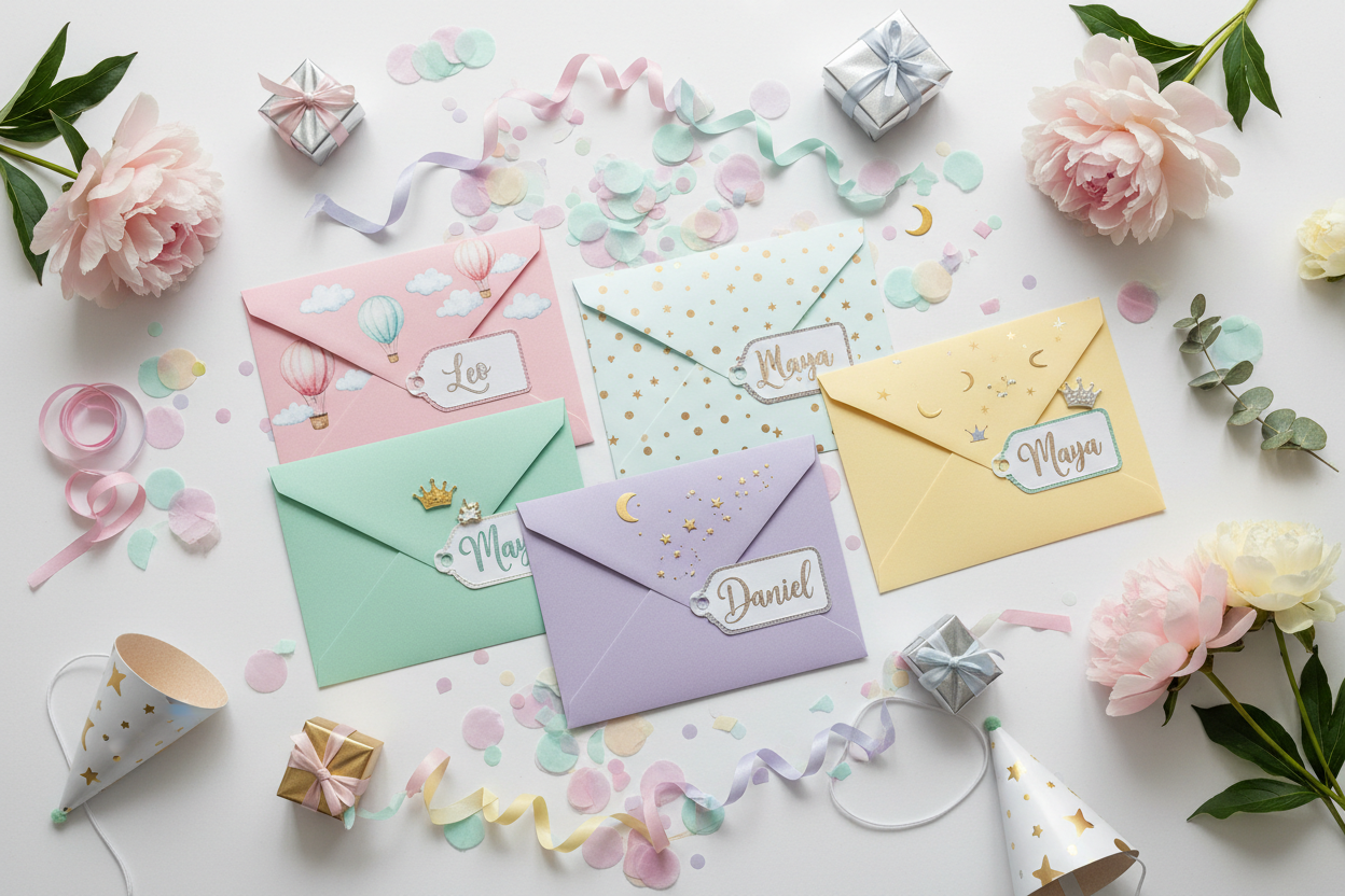 personalized envelopes for kids, custom gift envelopes children, birthday money envelopes kids, return gift envelopes personalized, cute themed gift envelopes, customized celebration envelopes, kids party gift envelope designs