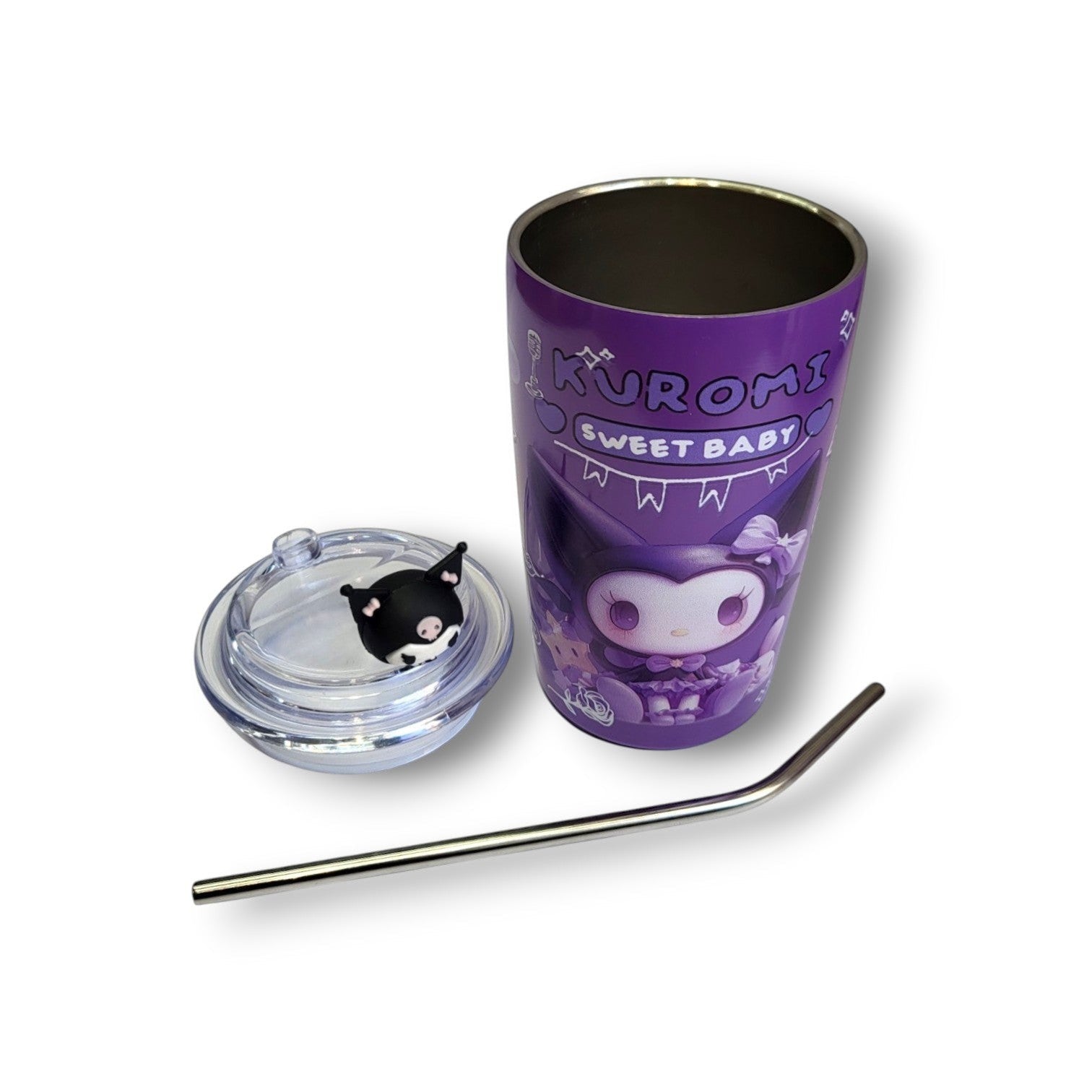 Anime Character Steel Tumbler Cup | Purple | Steel Straw | Kids & Teens