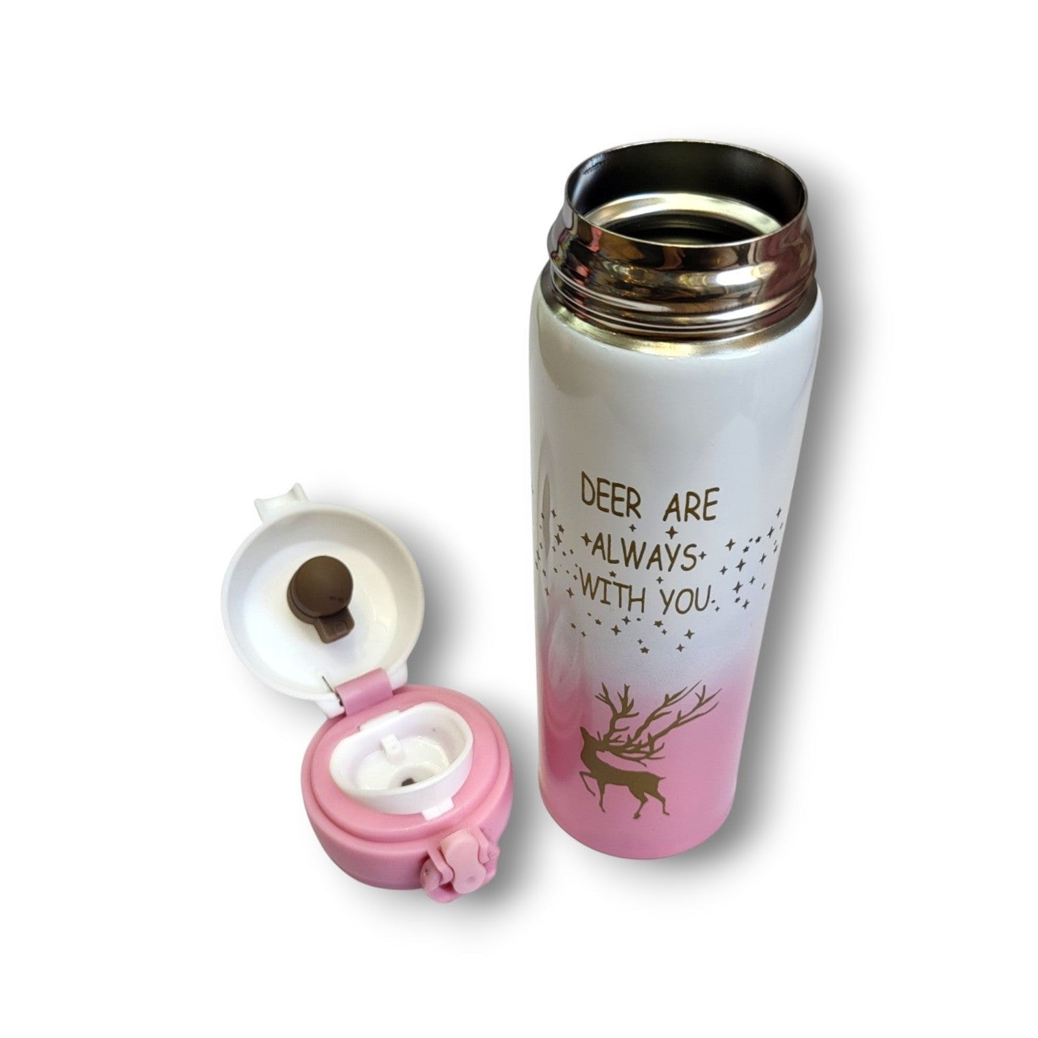Deer Print Steel Insulated Bottle | Pink Ombre | Hot & Cold | School & College