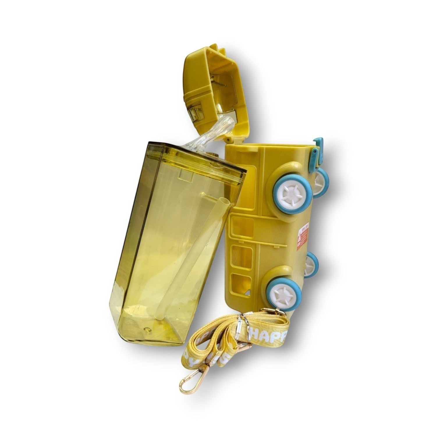 School Bus Kids Water Bottle | BPA Free | Rolling Wheels | Straw Lid | School