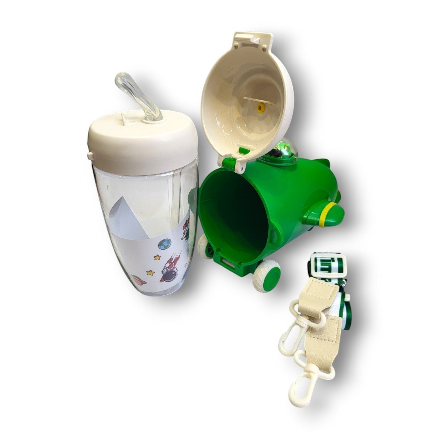 Rocket Spaceship Kids Water Bottle | BPA Free | Straw Lid | School & Play