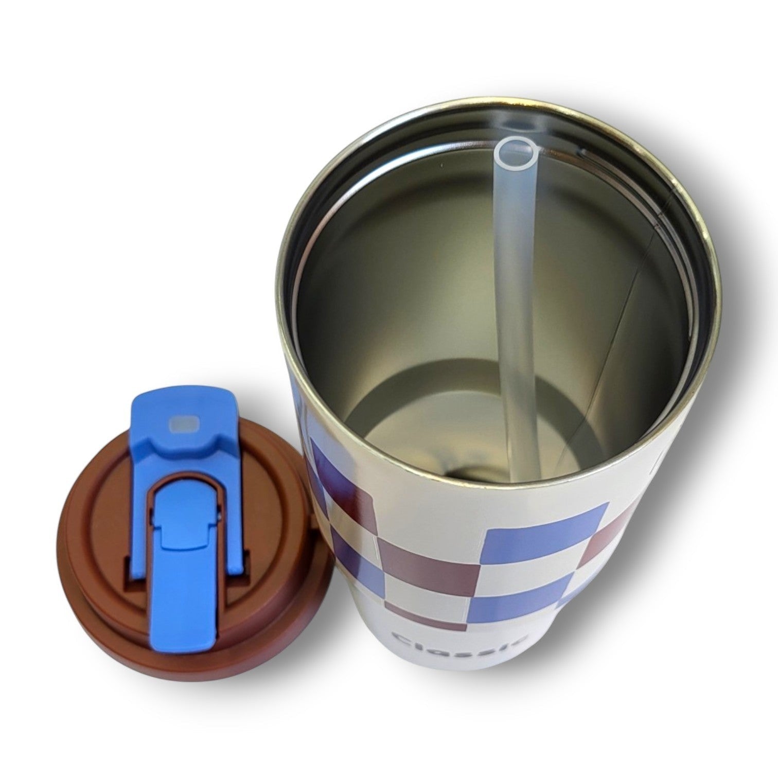 Classic Checkerboard Steel Tumbler | Straw Lid | Kids & Teens | School