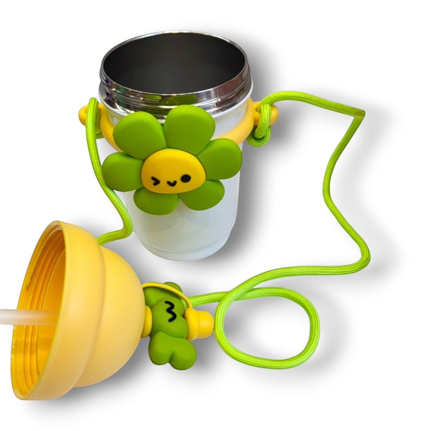 Cute Flower Kids Steel Sipper Bottle with Straw & Strap