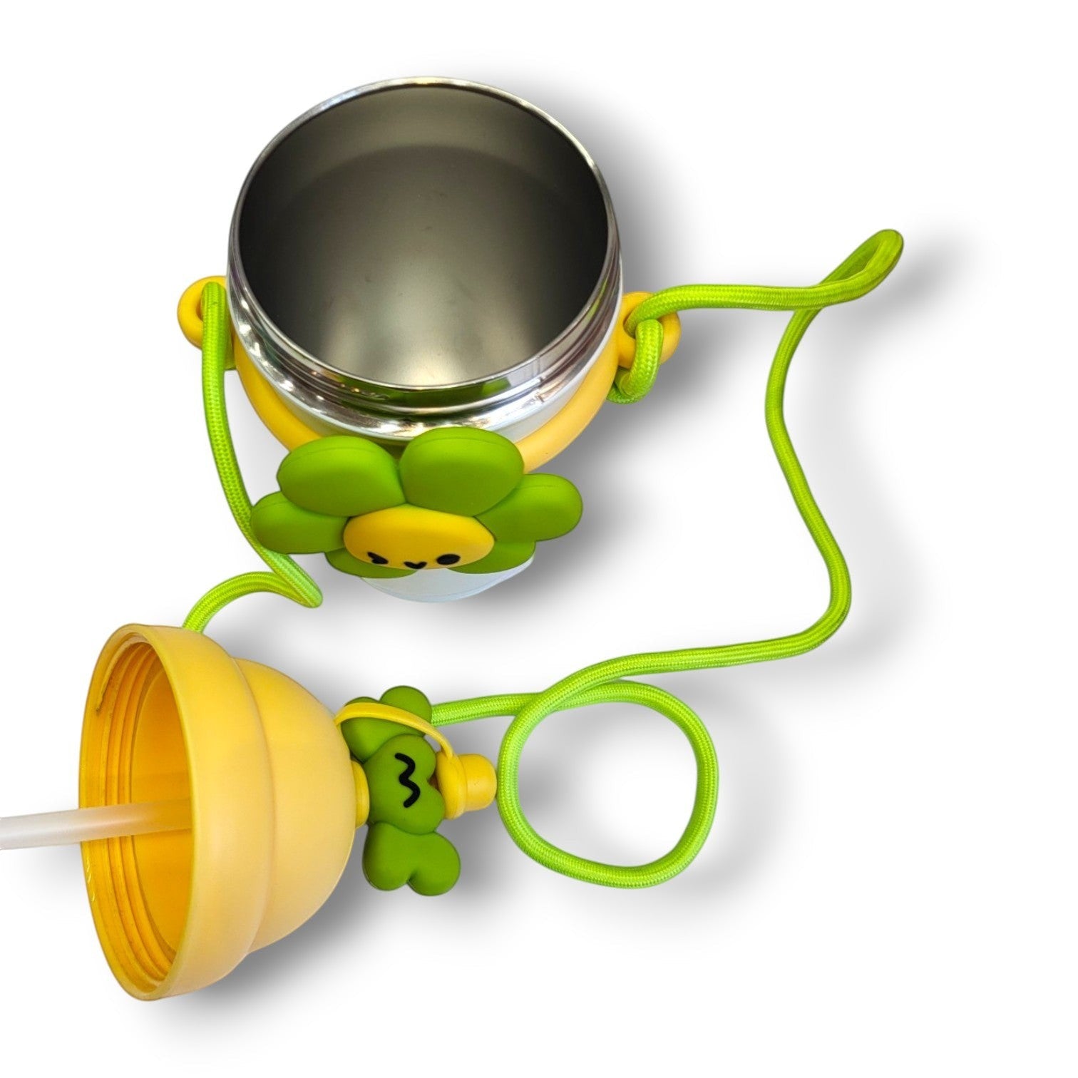 Cute Flower Kids Steel Sipper Bottle with Straw & Strap
