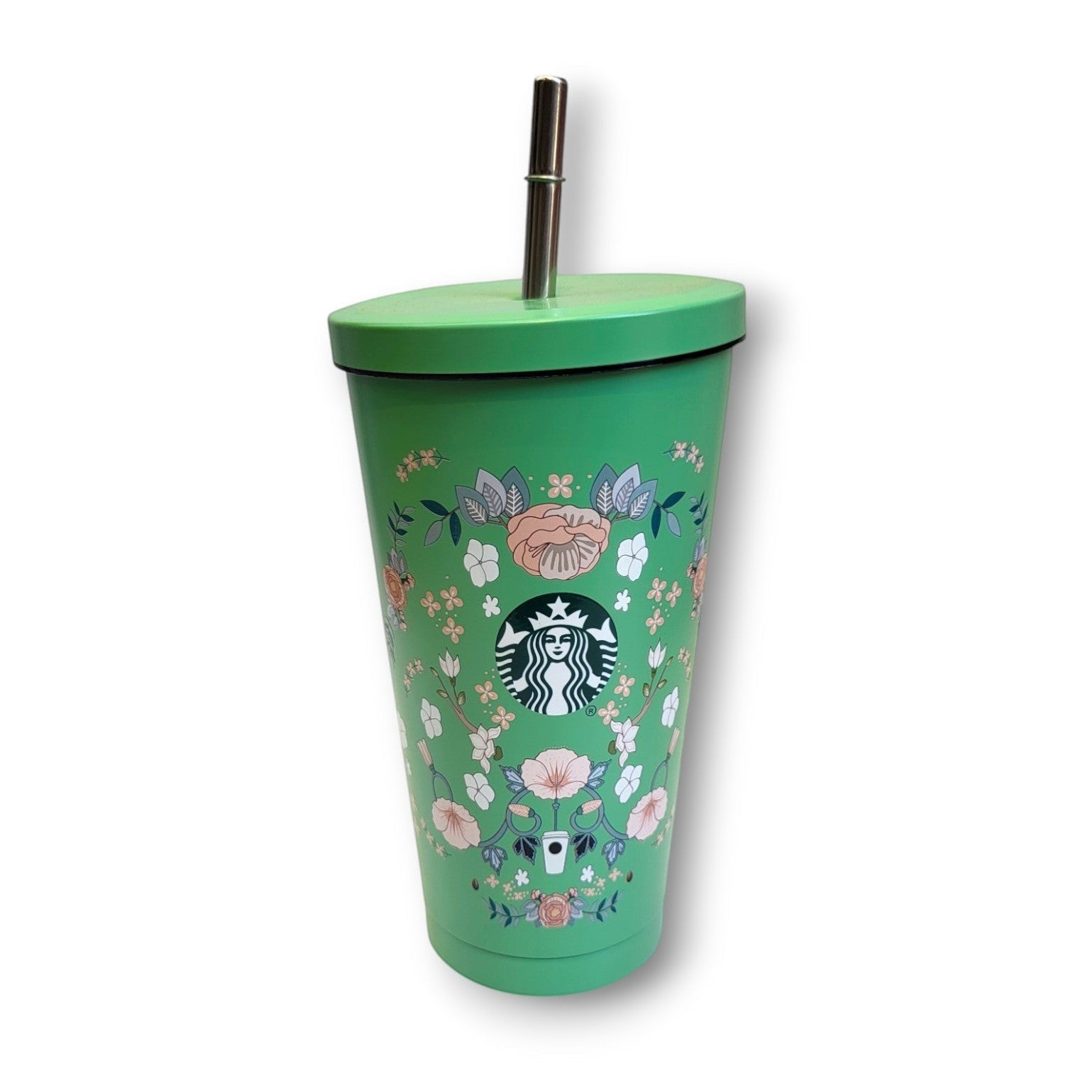 Floral Print Steel Tumbler Cup | Steel Straw & Lid | Daily Use