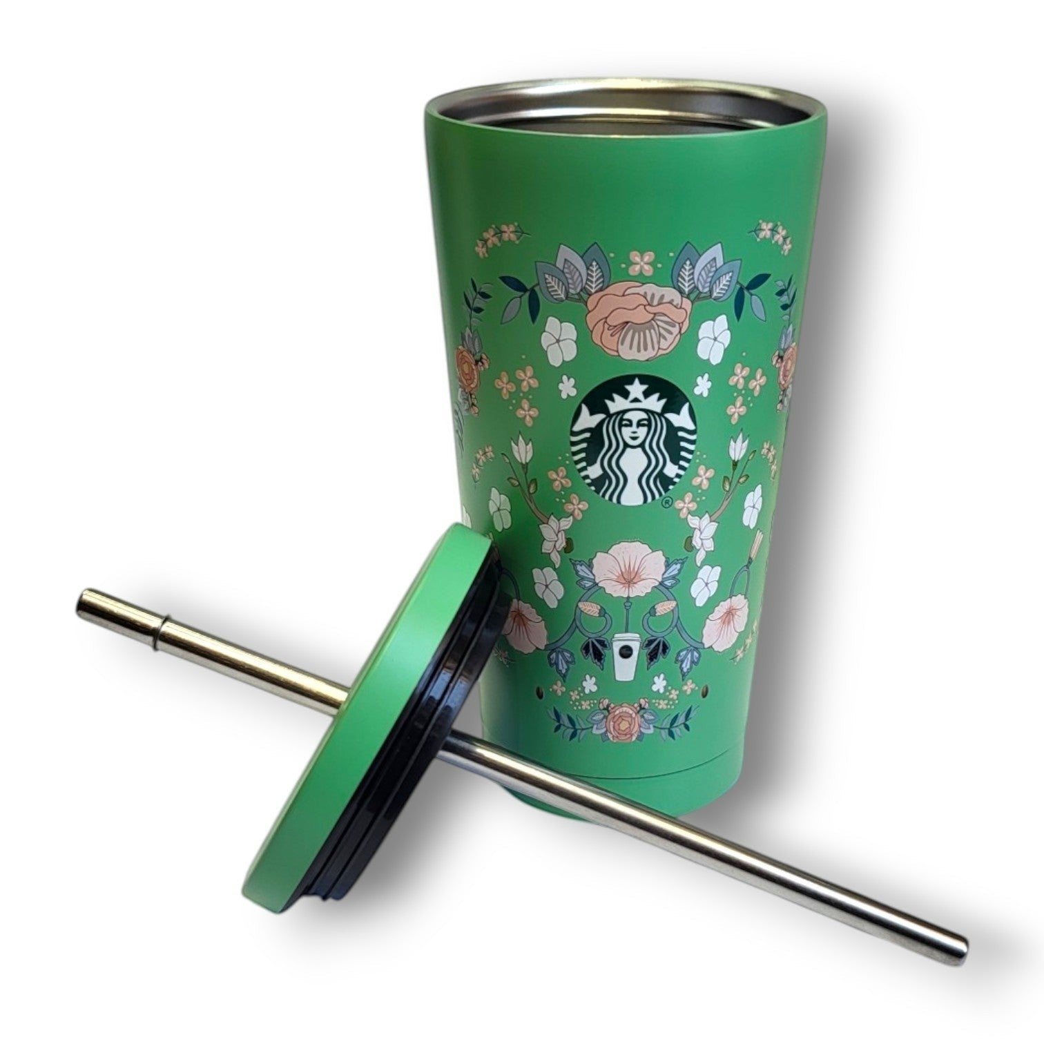 Floral Print Steel Tumbler Cup | Steel Straw & Lid | Daily Use