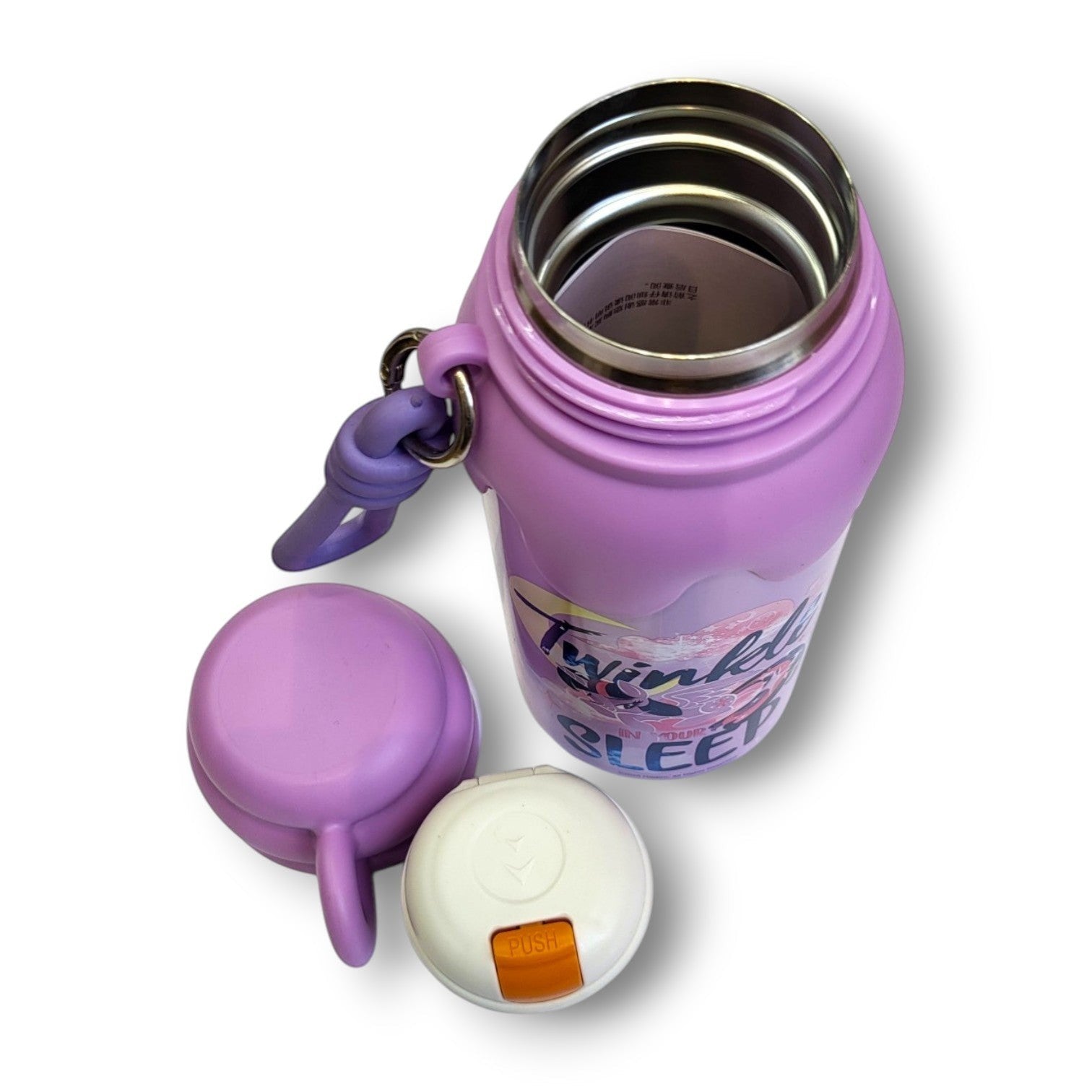 Purple Fantasy Kids Steel Bottle | Push Button Lid & Carabiner