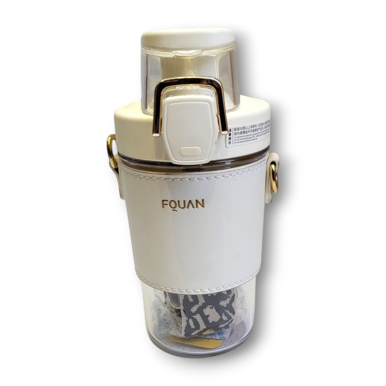 Large Capacity Glass Look Bottle | Leather Sleeve & Designer Strap