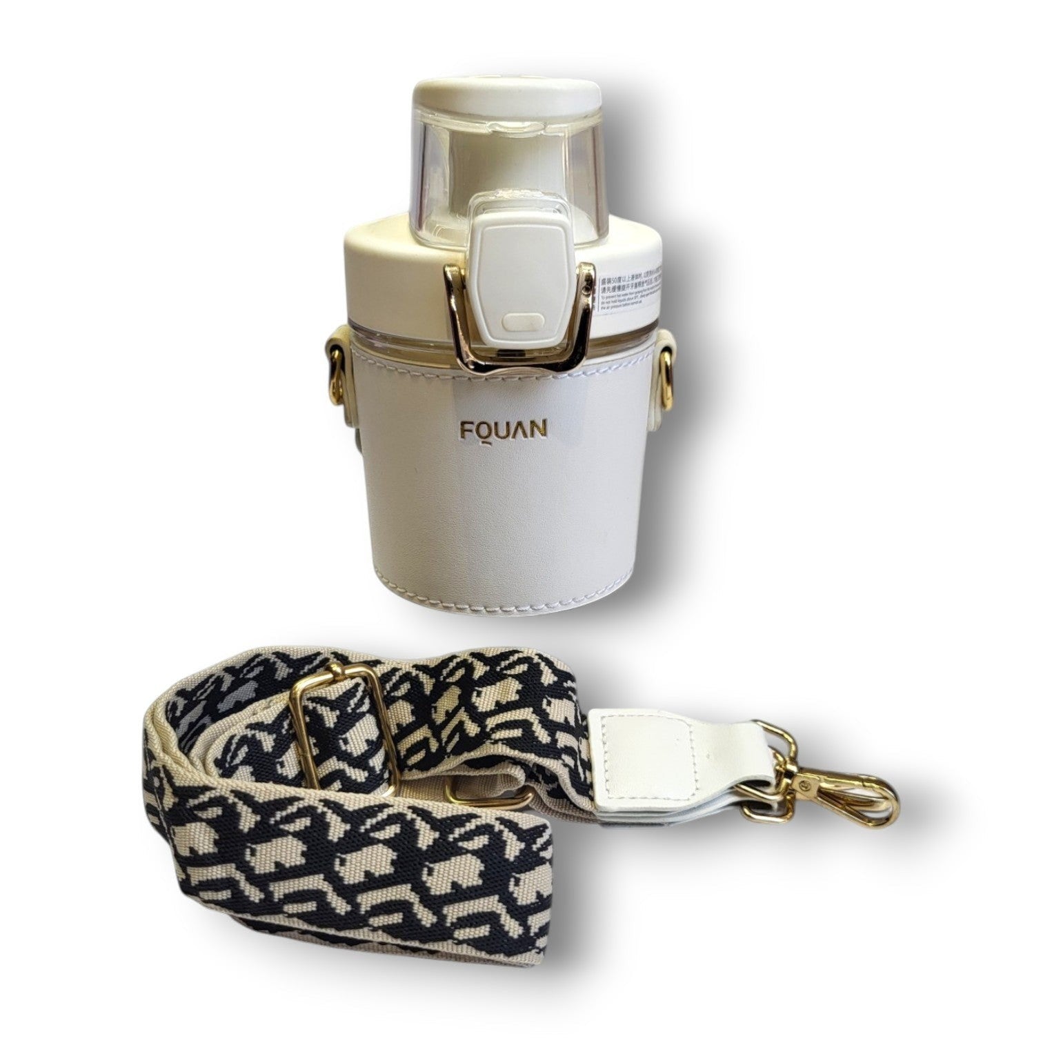 Large Capacity Glass Look Bottle | Leather Sleeve & Designer Strap