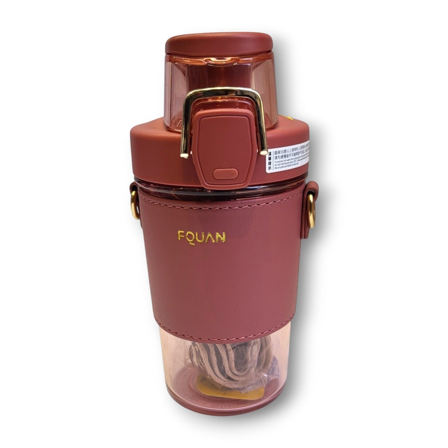 Large Capacity Glass Look Bottle | Leather Sleeve & Designer Strap