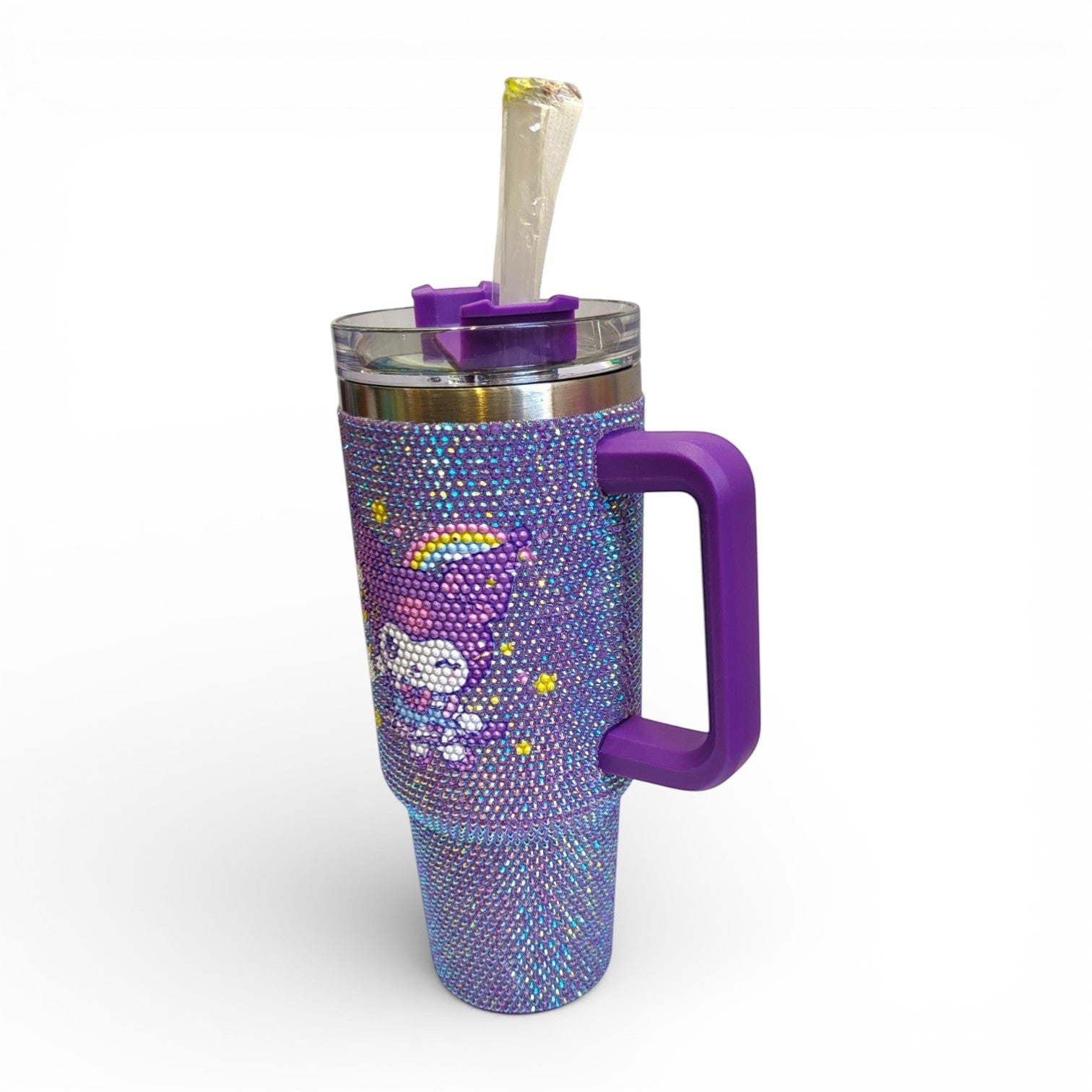 Kuromi & My Melody Rhinestone Steel Tumbler for Girls | 1.2L Sipper with Handle & Straw