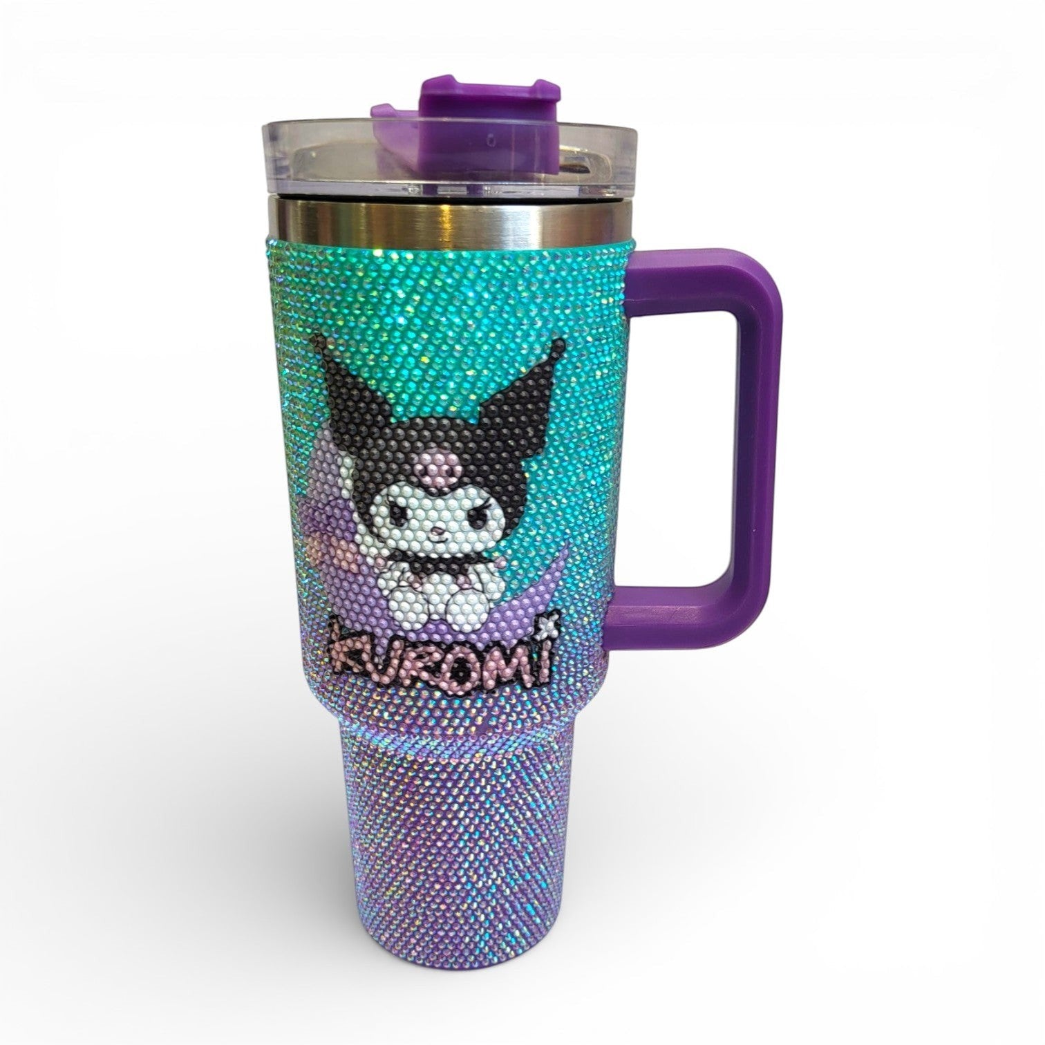 Kuromi & My Melody Rhinestone Steel Tumbler for Girls | 1.2L Sipper with Handle & Straw