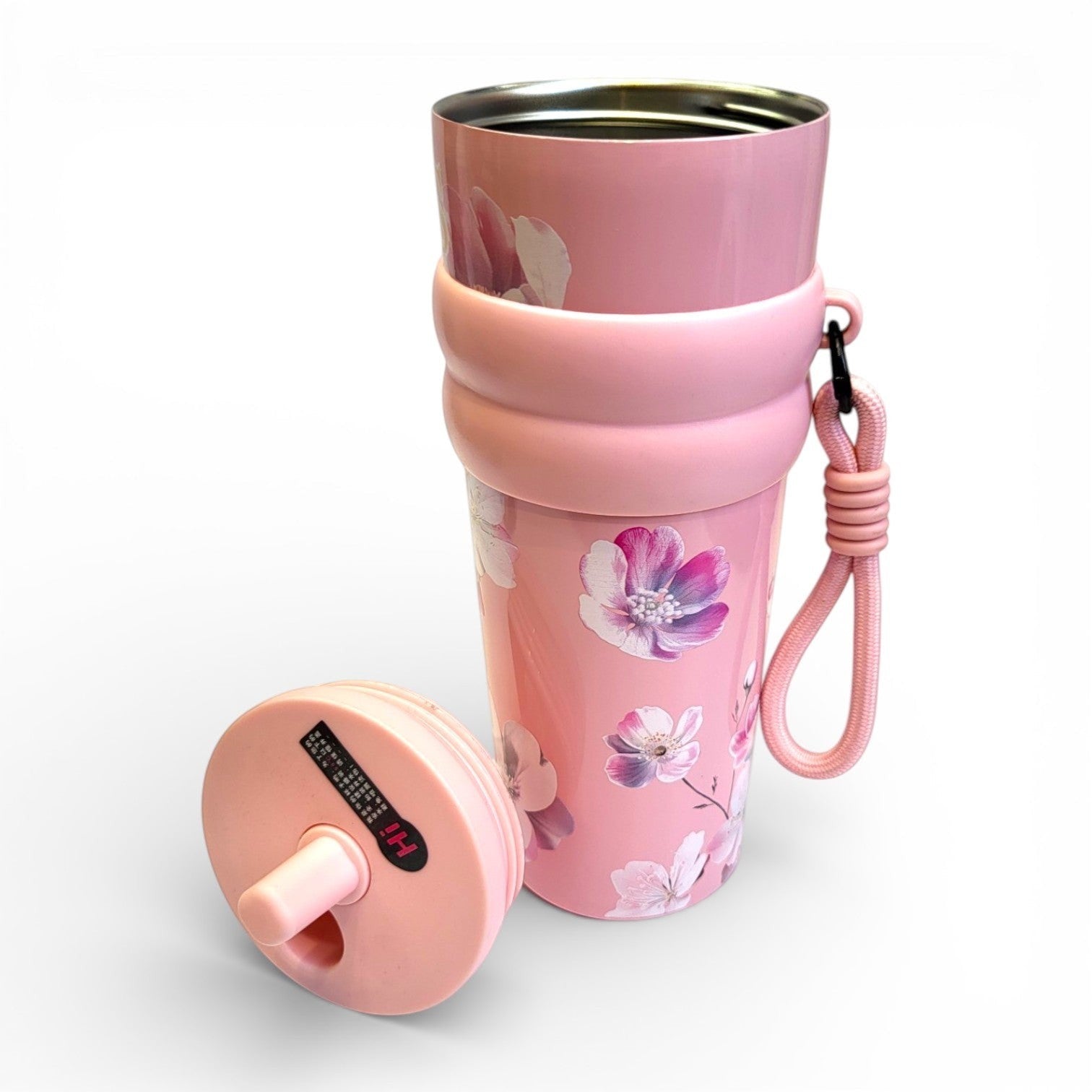 Floral Steel Sipper Bottle for Girls | 2-in-1 Straw Lid with Carabiner Loop