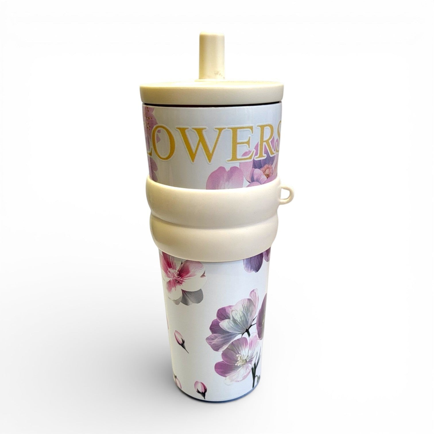 Floral Steel Sipper Bottle for Girls | 2-in-1 Straw Lid with Carabiner Loop