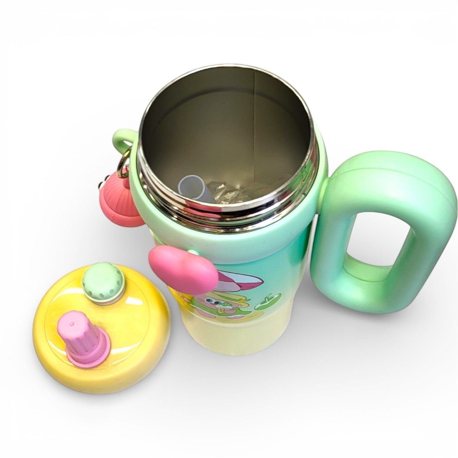Happy Kids Steel Sipper Tumbler | Dual Straw Lid, Handle & Charm | Pastel Ombre