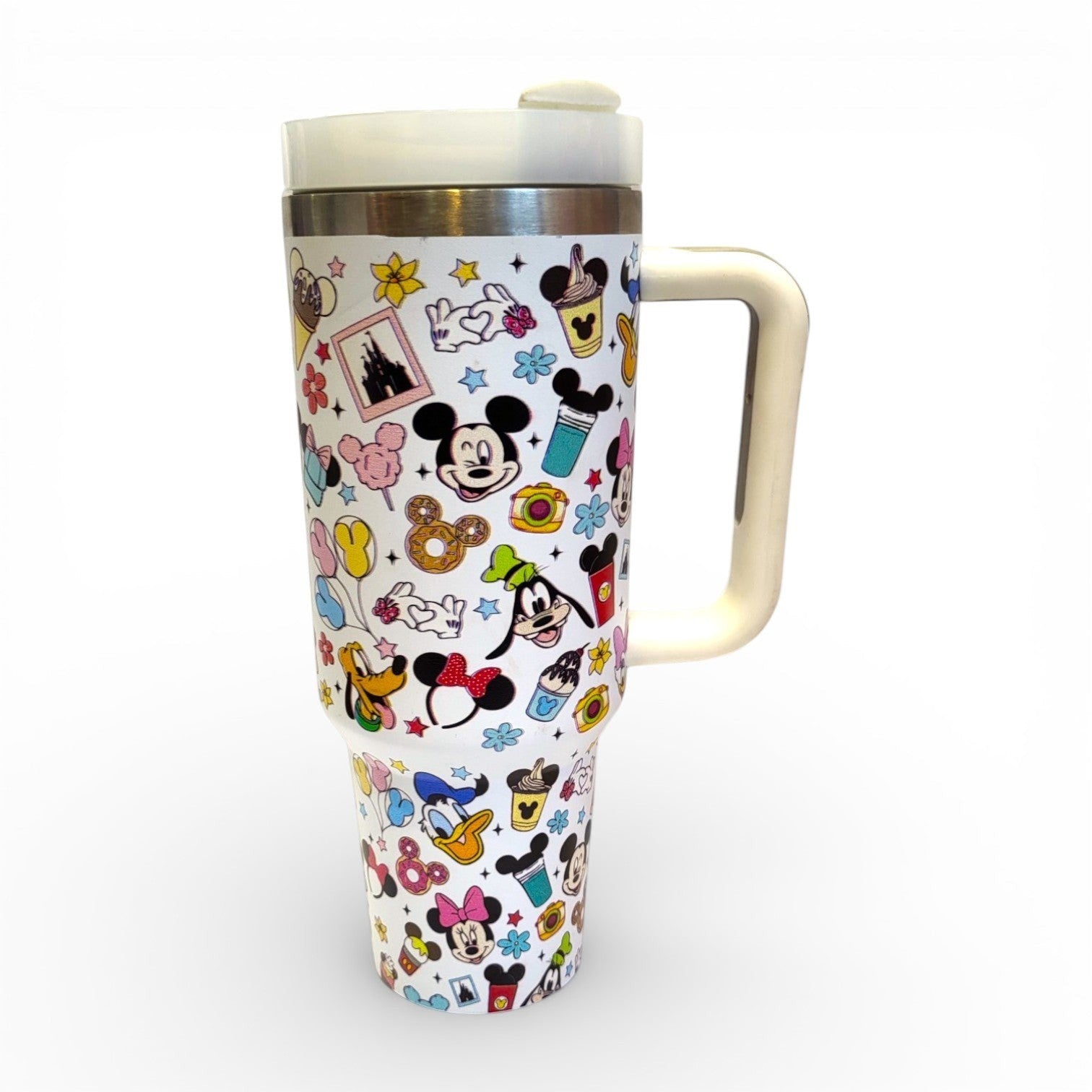 Disney Mickey & Friends Kids Steel Tumbler | 1.2L Handle & Slide Lid | School & Travel