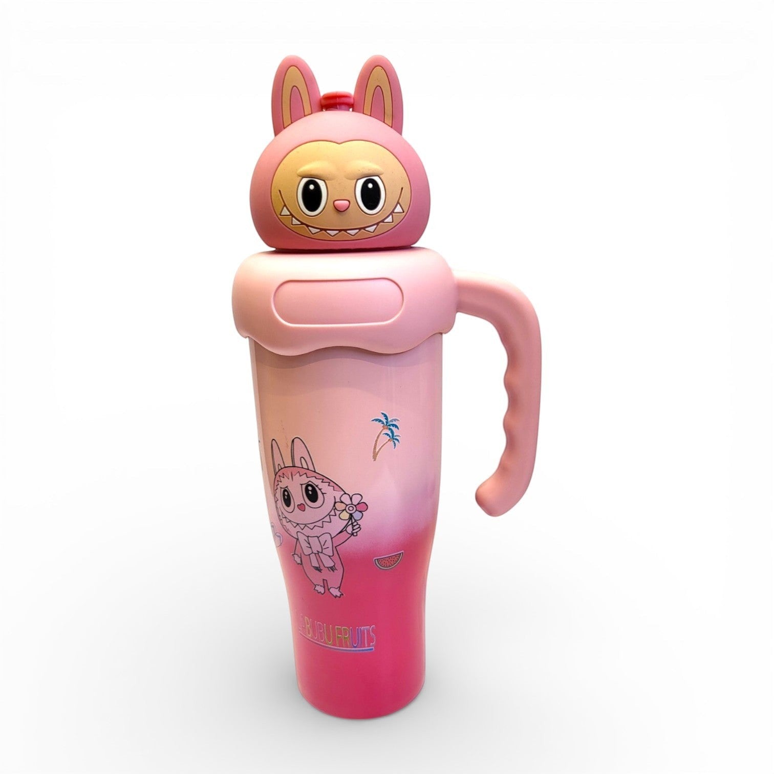 BuBu Fruits Bunny Monster Kids Steel Tumbler | 3D Character Lid, Handle & Straw | Girls School Bottle